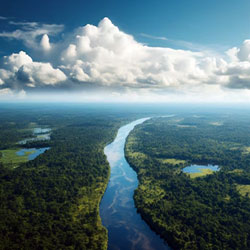 Rio atravessando a selva fechada